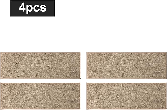 COSY HOMEER Edging Stair Treads Non-Slip Carpet Mat 28inX9in Indoor Stair Runners for Wooden Steps, Edging Stair Rugs for Kids and Dogs, 100% Polyester TPE Backing(4pc, Beige)