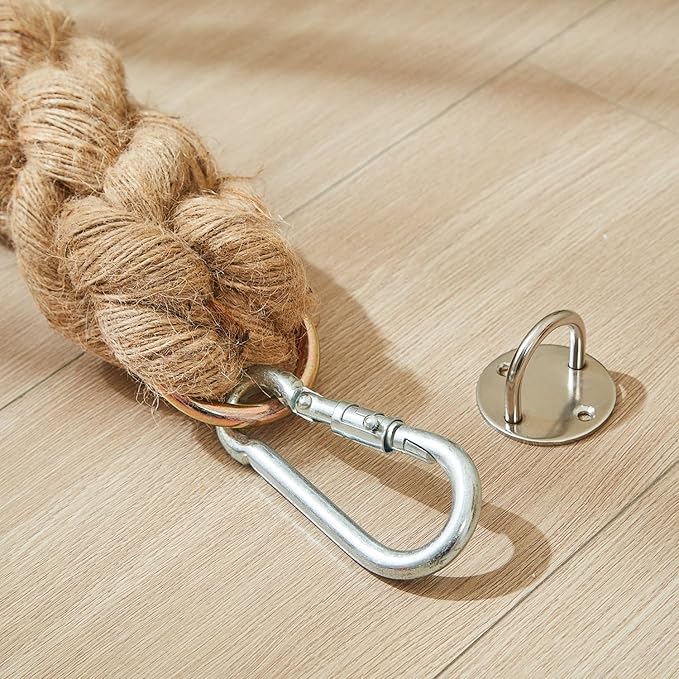 SHENGOCASE 1.9" x 8.9Ft Cat Climbing Jute Rope for Ceiling with Hook, Wall Mounted Furniture for Indoor and Outdoor Cats, Cimbing Pole (8.9 Feet)