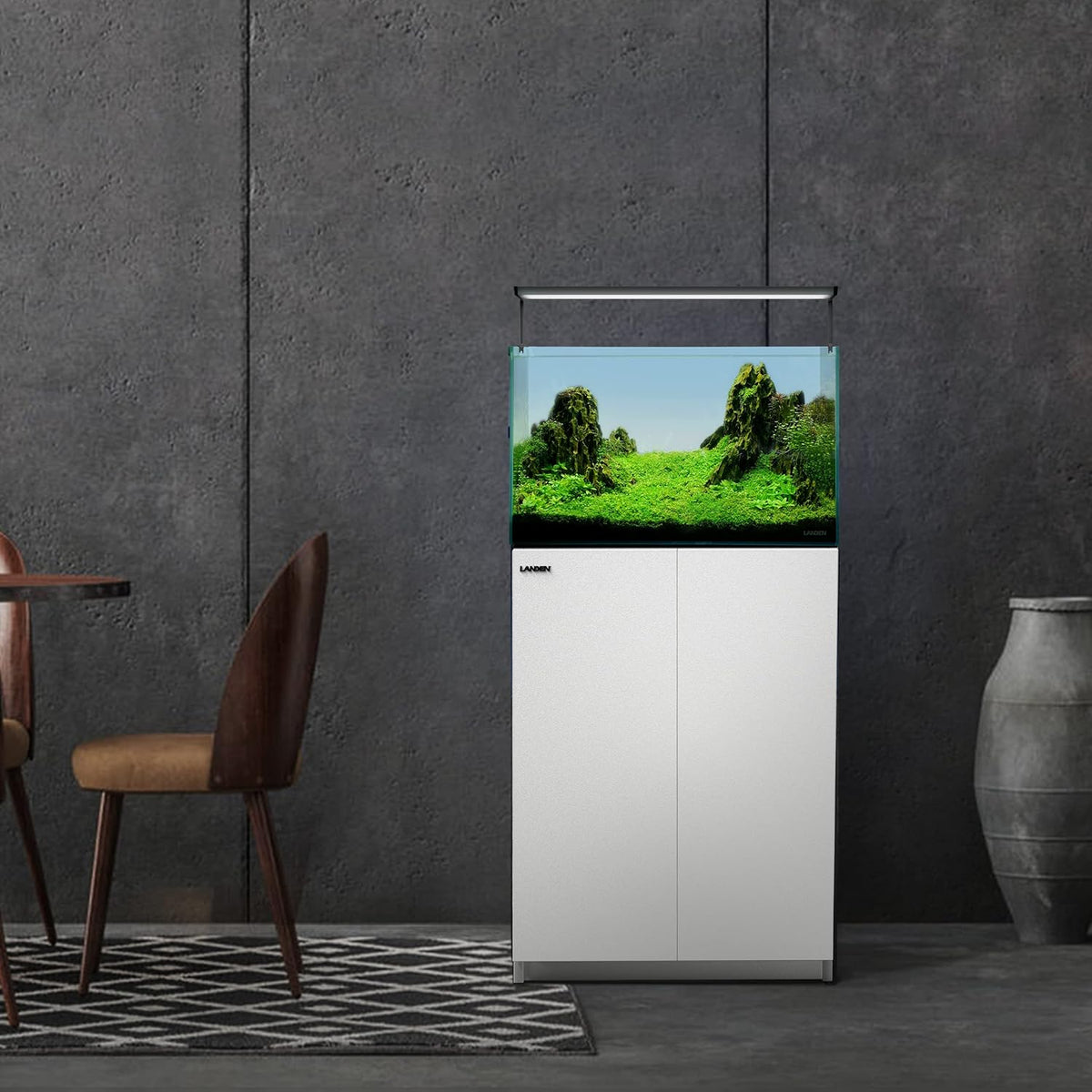 LANDEN Aquarium Wooden Stand and Cabinet for up to 16 Gal Tank, Fish Reptile Sea Salt WaterTank Stand, Nano Foam Leveling Mat Included, W23.6xD11.8xH31.5 in, Wooden Matte White Painted(Stand Only)