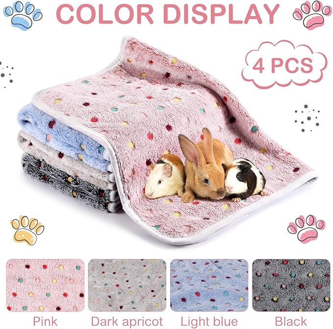 4 Pcs Waterproof Guinea Pig Blankets Washable Small Animal Fleece Bedding Absorbent Guinea Pig Cage Liners Reusable Pet Pee Pad Sleep Mat Pad Cover for Hamster Ferret (Colorful Dot,35 x 24 Inch)