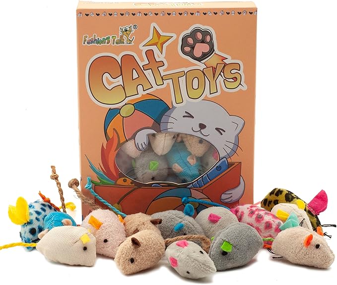 Fashion's Talk Mouse Cat Toys Soft Plush Catnip Mice Assorted Style Variety Pack 32 Count