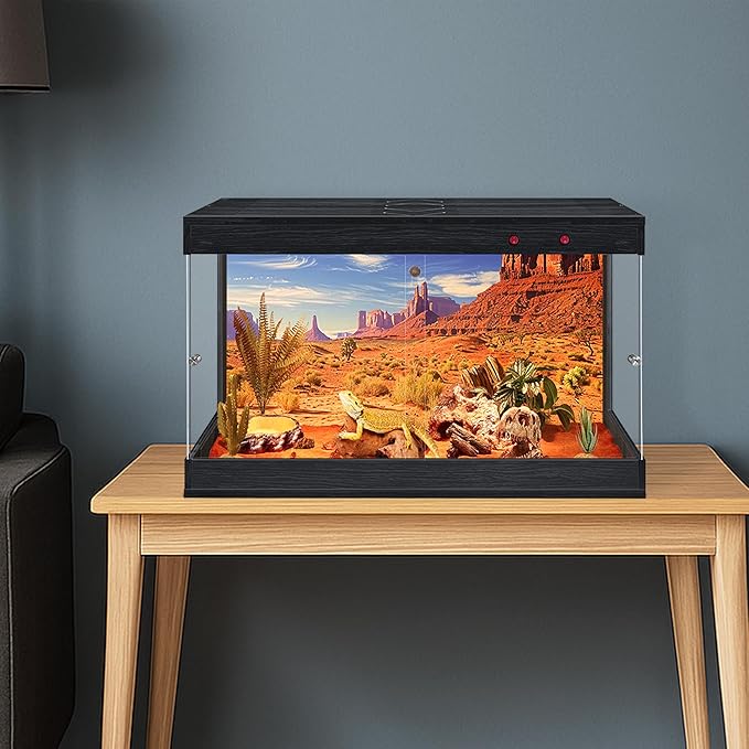 Royxen Tempered Glass Reptile Enclosure,Reptile Tank with Wooden Mesh Top and Lockable Design,26 Gallon Bearded Dragon Tank for Lizard Gecko Tortoise Snake Habitat,24" x 16" x 16",Black