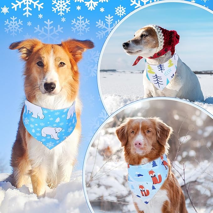 Abbylike 50 Pcs Winter Dog Bandanas Bulk Blue Snowflake Dog Bandanas for Pets Triangle Kerchief Scarf Bibs for Winter Pets Cats Party Costume Photo Props Accessories Pet Shops (31.5 x 21.7 x 21.7)