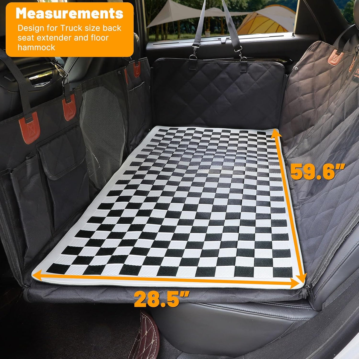 Non-Slip Pet Bed Mat for Truck Back Seat Extender, Hair Resistant Dog Blanket for Hard Bottom Dog Car Seat Cover, Anti Slip Pet Linner Backseat Cover Black Plaid XL