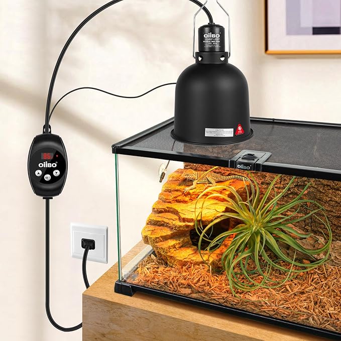 Oiibo Reptile Light Fixture with Dimming Thermostat, 5.5 Inch Deep Dome Lamp Fixture, PID Temperature Controller for Reptile Heat Lamp Bulb, Max 100W