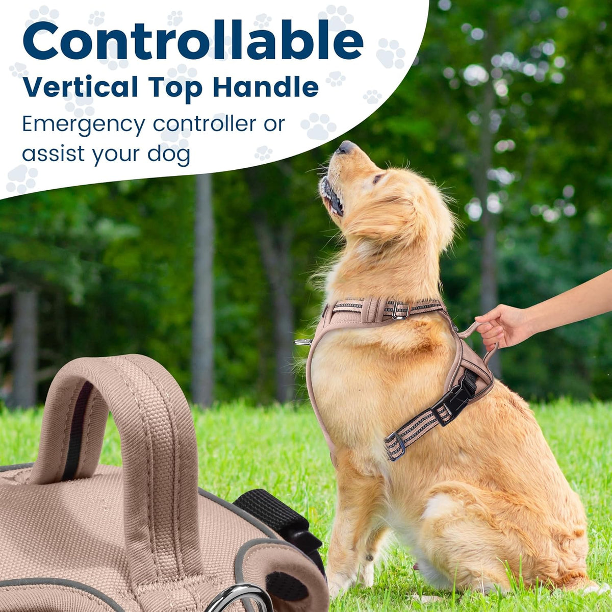 Funfox Dog Harness No Pull, Adjustable Pet Vest Harness, Super Soft Material with Vertical Handle Easy Control, Reflective Night Walking, 2 Leash Clips for Small Sized Dogs, Brown, S