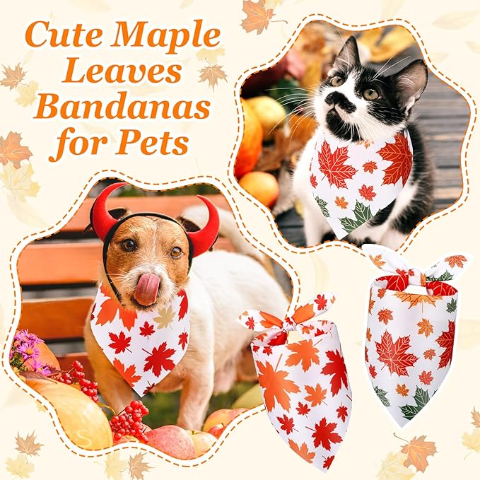 Abbylike 50 Pcs Fall Dog Bandana Bulk Maple Leaves Bandana for Dogs Triangle Kerchief Bibs Scarf for Small Medium Large Pet Autumn Thanksgiving Costume Accessories, 25 Styles (25.6 x 17.7 x 17.7 Inch)