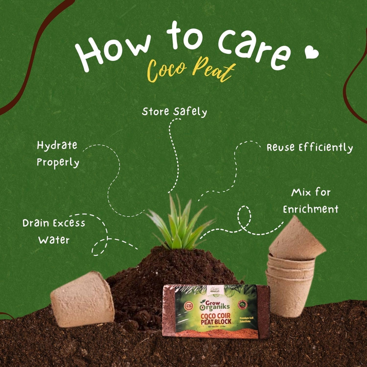 2 Pack Premium Coco Coir Brick for Plants | 100% Organic Compressed Coconut Coir Bricks Starting Mix, Coco Coir Fiber Coconut Husk for Planting, Gardening, Potting Soil Substrate, Herbs, 1.4 LB/Brick