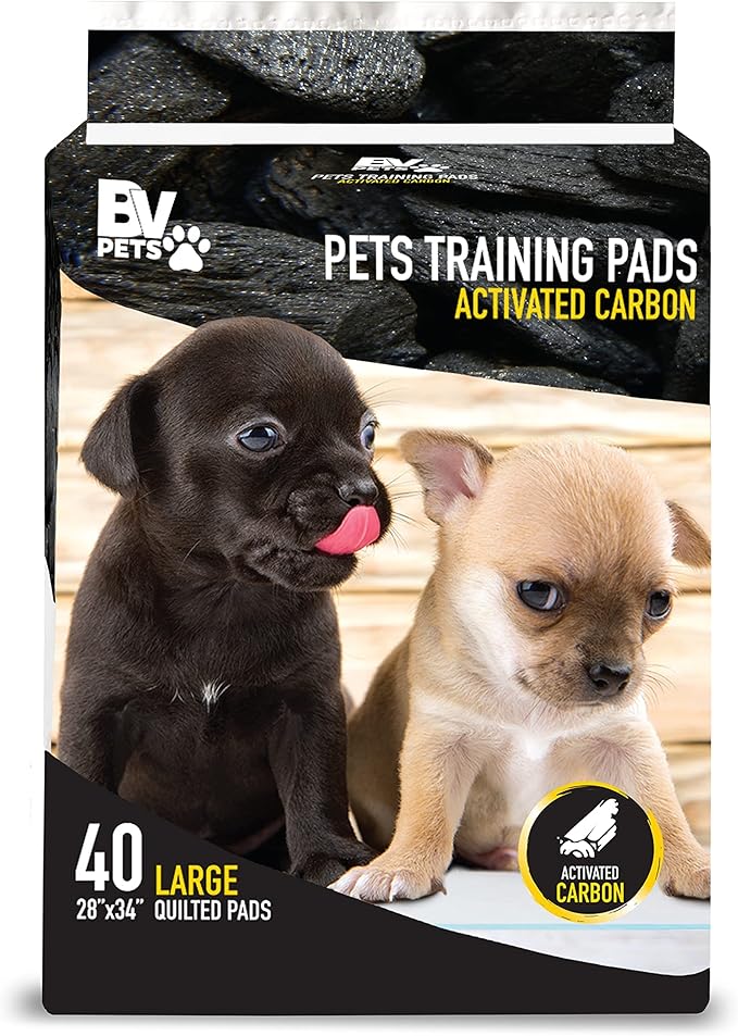 BV Charcoal Puppy Pads XL 40 Count 28"x34" - Leak-Proof Pee Pads for Dogs with 6-Layer Absorbent Design & Built-in Attractant - Dog Pad Extra Large with Charcoal for Odor Control - for Large Dogs
