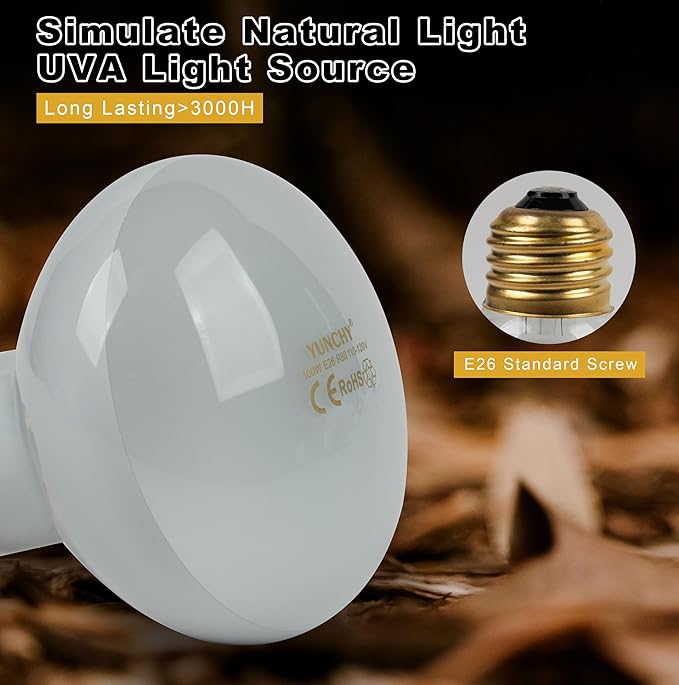 Reptile Heat Lamp, 100W Heat Lamp Bulbs for Reptiles 2 Pack, Amphibians Basking Heat Lamp Bulbs, UVA Daylight Basking Light for Reptiles, Bearded Dragon, Lizard, Turtle, Chicken