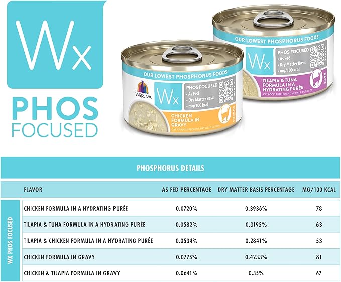 Weruva Wx Phos Focused, Pate & Gravy Formulas Variety Pack, 3oz Can (Pack of 12)