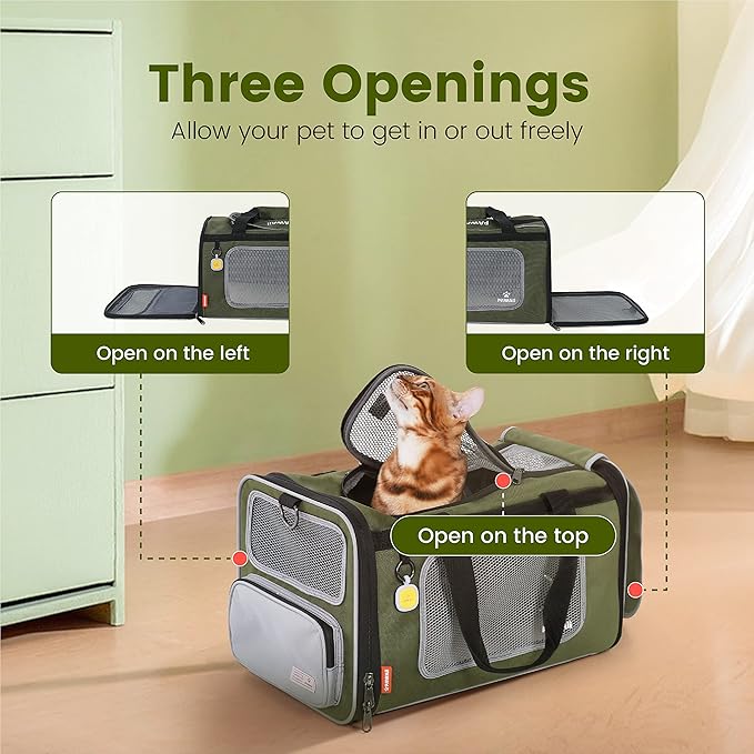 Pawaii Pet Carrier, TSA Airline Approved Cat Carrier, Soft Sided Collapsible Pet Travel Carrier, Foldable, Protable, Travel Friendly Pet Travel Carrier for Cats and Puppy