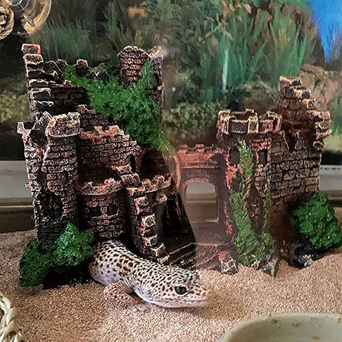 kathson Bearded Dragon Tank Castle Decorations,Reptile Hammock Reptiles Habitat Resin Hideouts Cave Decor Terrarium Accessories for Lizard Snake Chameleon Gecko Hermit Crabs (4 Pcs)