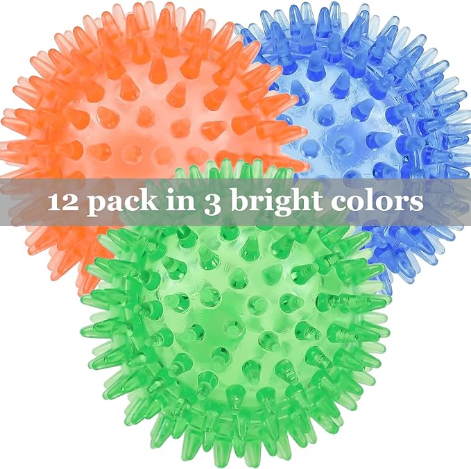 12pack Squeaky Dog Toys Spiky Dog Balls Cleans Teeth and Promotes Dental and Gum Health for Your Pet Squeaker Ball Toys for Aggressive Chewers (S 12PACK)