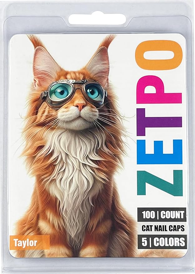 zetpo 100 pcs Cat Nail Caps | Cat Claw Covers | with Adhesives and Applicators (M, Turquoise, Sky Blue, Purple, Rose, Orange Peel)