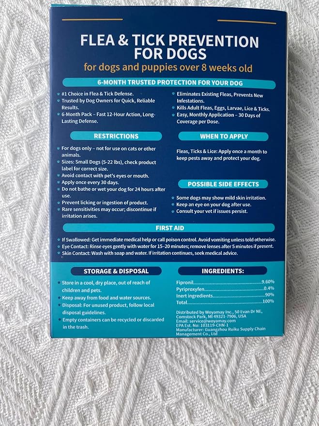 Flea and Tick Prevention for Small Dogs, 6-Month Supply Dog Flea and Tick Treatment Drops, Topical Fast-Acting Dog Flea Treatment for Small Dogs Up to 5 to 22 lbs