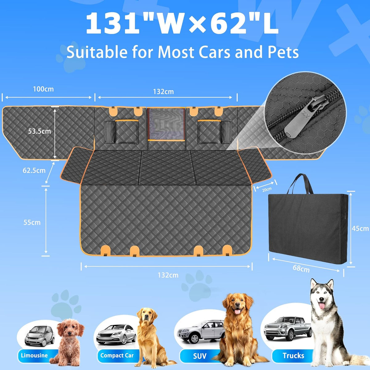 Dog Car Seat Cover for Back Seat, Hard Bottom Car Seat Cover for Dogs with Door Protectors for Traveling and Camping with Pets, Dog Car Seat Waterproof and Scratch-Resistant, Suitable for Cars