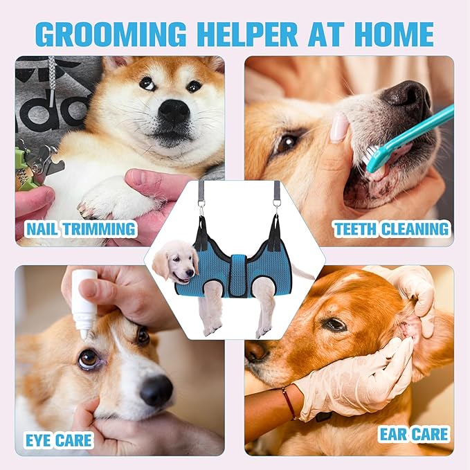 PAWCHIE Dog Grooming Hammock Harness for Dog Cat with Pet Nail Clipper Trimmer-Breathable Cat Hanger Sling for Trimming Clipping Nails-Dog Hammock Restraint Bag for Small Medium Large Dog, Dark Blue S