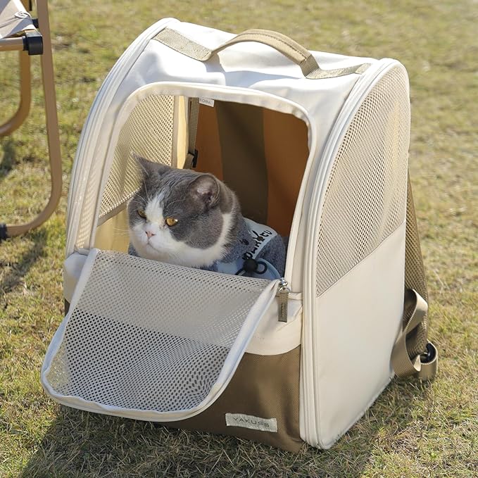 YaKuss Cat Carrier Backpack,Steel Wire Frame More Stable,600D Wear-Resistant Oxford Fabric, Dog Carrier Cat Backpacks Suitable for Travel