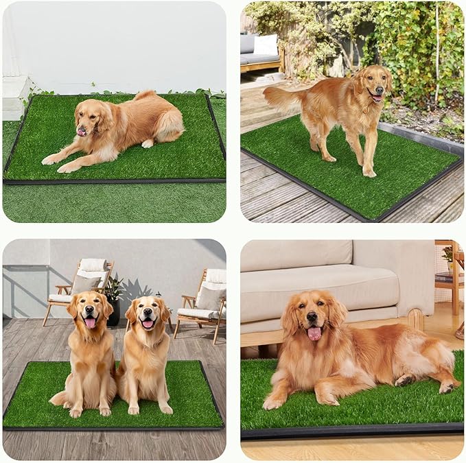 LOOBANI Dog Grass Pad with Tray Large - Dog Litter Box Indoor Potty for Apartment and Patio Training with 2 Pack Grass Pee Pads for Replacement(Tray Potty 45 * 29inch)