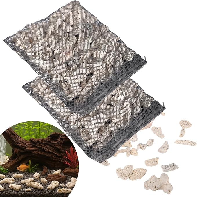 Homaisson 2 Bags Crushed Coral Filters, Fish Tank Filter Media for Aquarium, Fish Pond Coral Filtration Materials, Promotes Ecosystem Balance, Convenient Net Bag Packaging, 1.1 lbs Each Bag