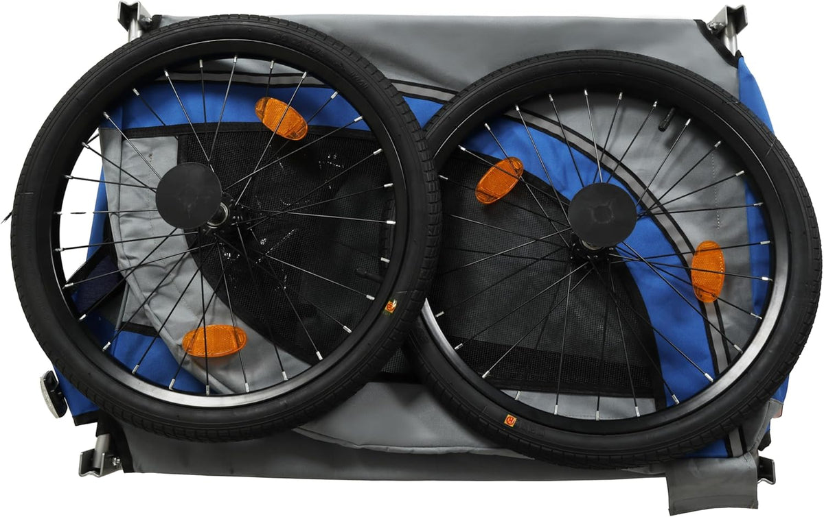 Blue-Grey Large Folding Bike Trailer for Dogs – Heavy-Duty Steel Frame, 66LB Capacity Pet Carrier for All-Terrain Cycling, Jogging & Camping Adventures!