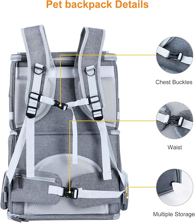 Double Cat Carrier for 2 Cats,Dog Backpack Carrier for Medium Dogs,Double Compartment Pet Carrier Backpack for Dual Pets,for Outdoor Traveling/Stroll and Picnic