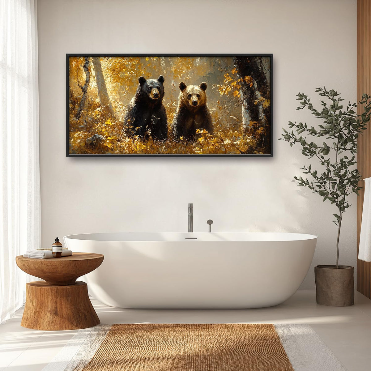 Large Forest Bear Wall Art for Living Room, Black Bear Autumn Canvas Oversized Wall Decor, Wildlife Framed Pictures Painting Print Artwork for Bedroom Office 60L" x 30W"