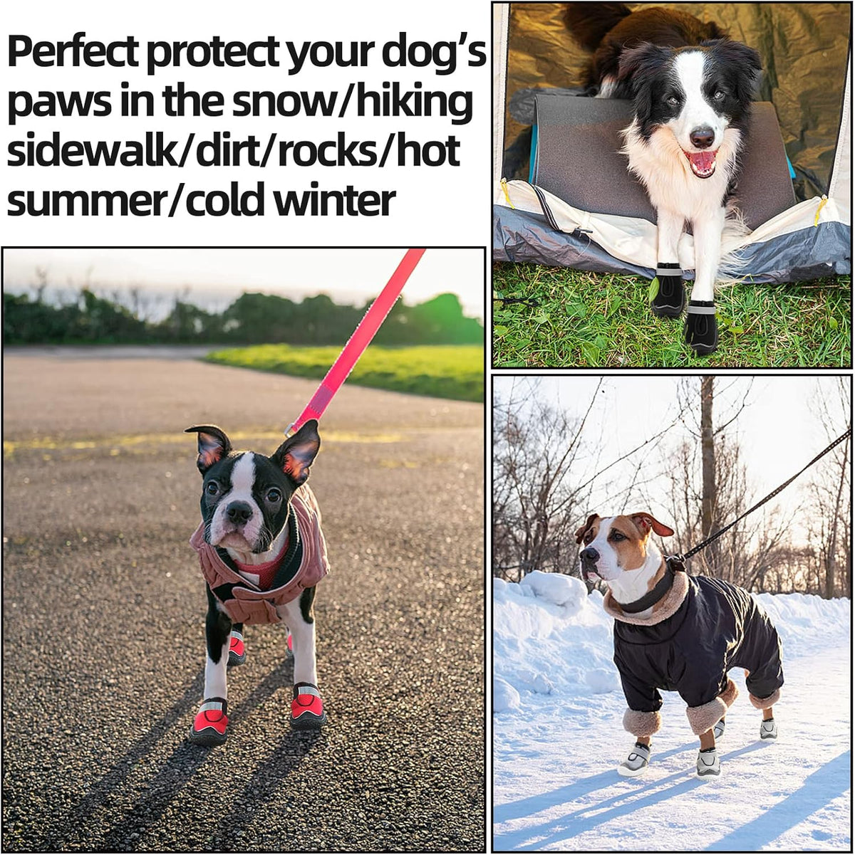 Hcpet Dog Boots for Large Dogs, Dog Shoes for Hot Pavement Winter Snow, Paw Protector Dog Booties Designed for Comfort and Breathability, Outdoor Booties for Small Medium Dogs for Hiking Red Size 3