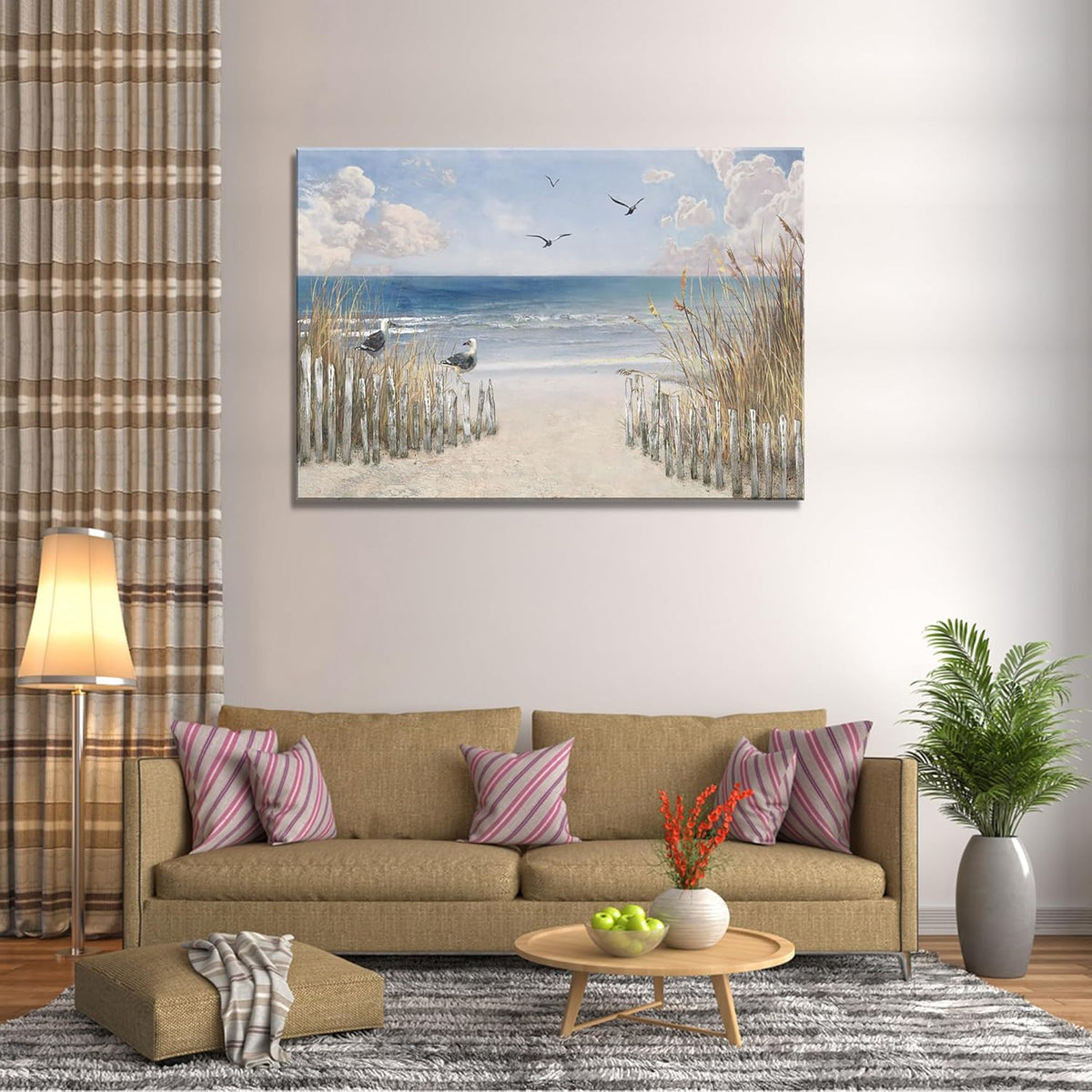 XXMWallArt FC3781 Sandy Beach Wall Art Canvas Print Wall Art Seascape Blue Print Home Decor Abstract Coastal Picture Modern Ocean Artwork for Living Room Bedroom Bathroom Office Decor