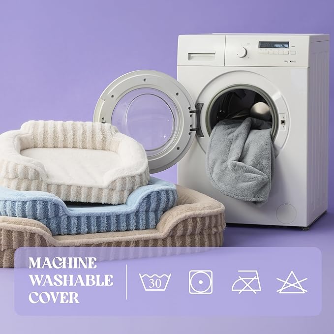 LE SURE Cute Dog Bed for Small Dogs, Orthopedic Waterproof Small Pet Beds with Sides, Non-Slip Bottom and Egg-Crate Foam Puppy Couch Sofa with Washable Removable Cover, Beige