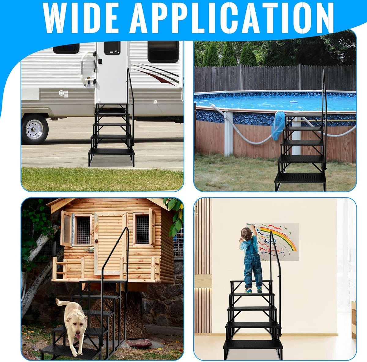 RV Stairs 5 Step, RV Steps Anti-Slip, Hot Tub Steps with Handrail, 660 lbs Hot Tub Steps Step Ladder for 5th Wheel RV, Mobile Home Stairs, REL-0402