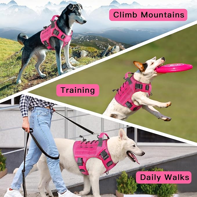 WINGOIN Pink Tactical Dog Harness for Medium Dogs, Heavy Duty No Pull Dog Harness with Handle, Adjustable Reflective Military K9 Pet Vest for Pitbull, Female, Male, Walking, Training, Hunting (M)