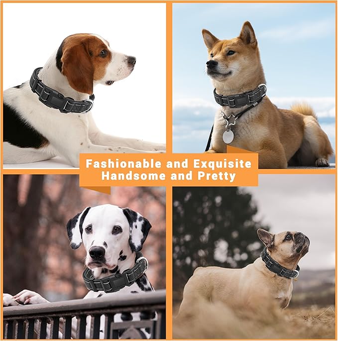 2 Pack Reflective Dog Collar with Safety Locking Buckle, Adjustable Soft Breathable Comfortable Nylon Pet Collar for Small, Medium and Large Dogs, Black, XL