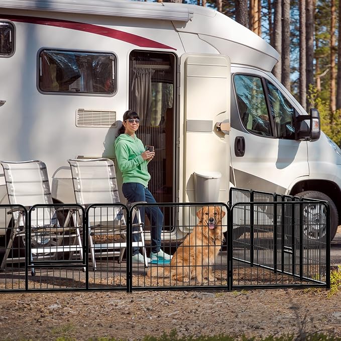 DUMOS Dog Playpen Indoor, Metal 40 Inch 8 Panels Foldable Pet Fence with Door, Outdoor Small Medium Large Dog Puppy Portable Exercise Play Pen for RV Camping, Trips, Play Yard