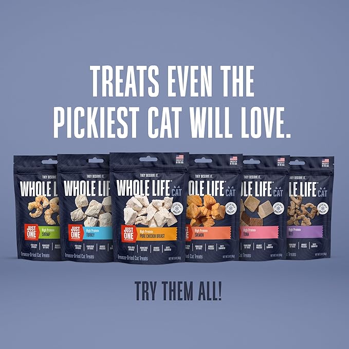 Whole Life Cat Just One Turkey Freeze Dried Cat Treats - Human Grade High Protein Food, Healthy Training Snacks, Freeze Dried Turkey Food Toppers, USA Made Natural Treats - 8 oz (Pack of 1)