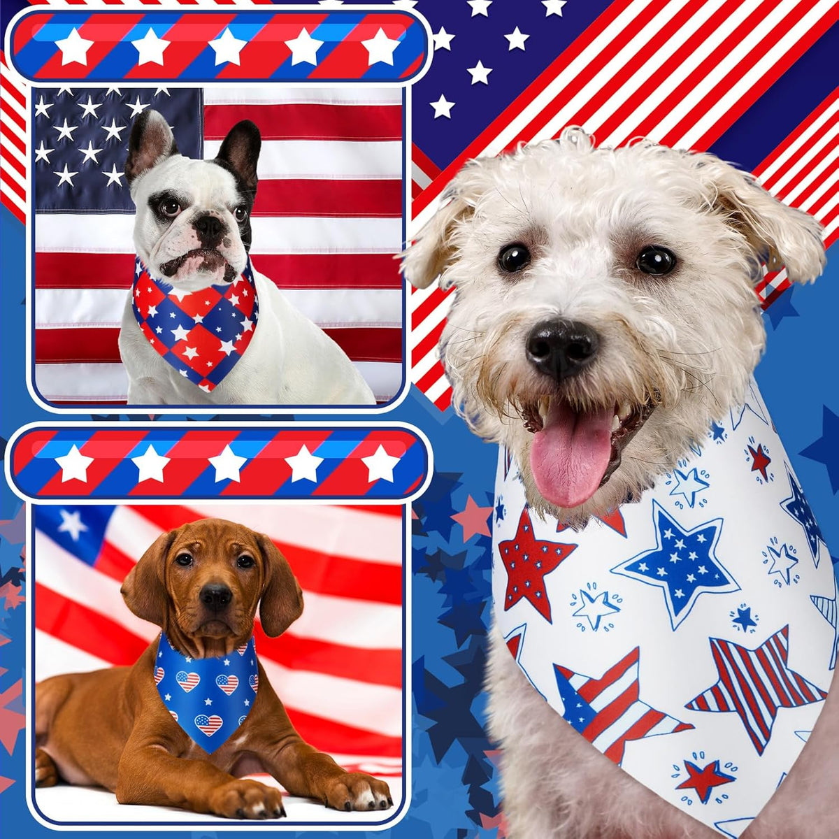 200 Pcs Patriotic Dog Bandanas Bulk Veterans Day Bandanas for Dogs American Flag Star Pattern Triangle Kerchief Bibs Scarf Set for Pet Party Costume Photo Props Accessories Pet Shops