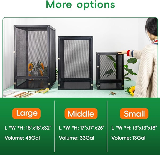 33 Gal Detachable and Foldable Reptile Butterfly Cage Terrarium, 360° Observation, Airflow, Interaction in Gecko Tank for Crested Geckos, Leopard Geckos, Chameleons, Bearded Dragons