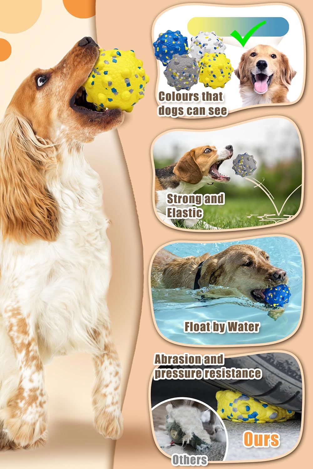 3.7'' Dog Balls for Dogs Aggressive Chewers Indestructible Tennis Durable Bouncy Interactive Dog Toy Balls for Fetch Game Floating Balls (Yellow Large)