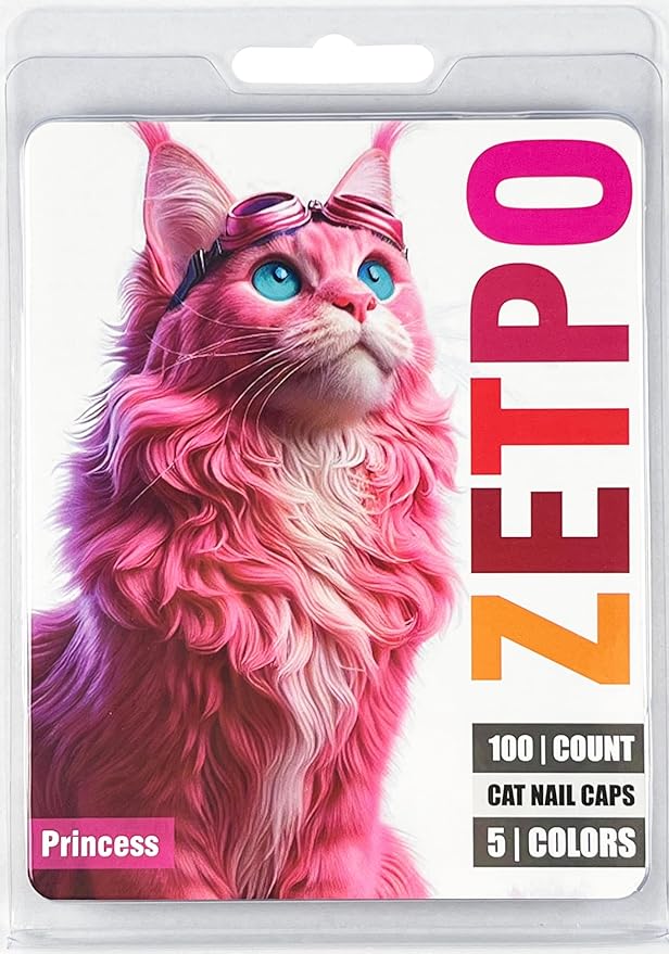 zetpo 100 pcs Cat Nail Caps | Cat Claw Covers | with Adhesives and Applicators (XS, Orange, Red, Neon Red, Bright Pink, Rose)