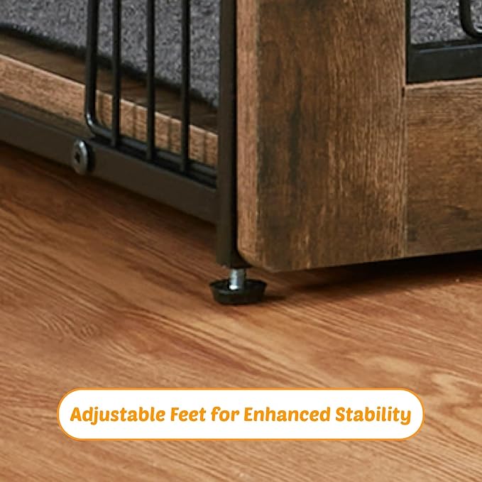 Dog Kennel Furniture, Wooden Dog Crate End Table, Heavy Duty Dog Crate, Decorative Pet Crate Dog Cage for Large Indoor Use (Rustic Brown) 39" L×26" W×27" H