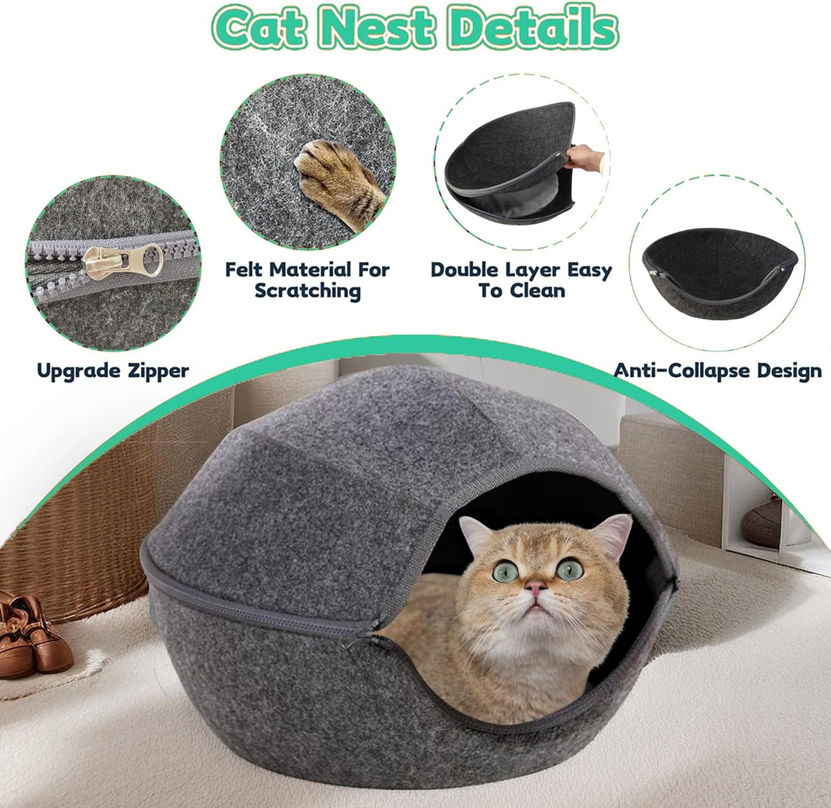 Donut Cat Tunnel Bed Peekaboo Cat Cave for Large Cats Up to 30 Lbs, Kitty Interactive Playing Tent House for Multiple Cats,Detachable,Scratch Resistant (2 in 1 Black, Medium - 20 Inch Diameter)