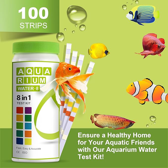 AAwipes Aquarium Ammonia Test Strips 8-in-1 |100 Strips | Quick & Accurate Water Testing for Freshwater & Saltwater Tanks -Test pH, Carbonate, Alkalinity, Hardness, Chlorine, Nitrite, etc. (K02-100)