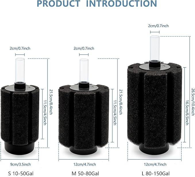 4 Pack 70-80 Gal Aquarium Sponge Filter with Air Stone and Ceramic Filter Media Quiet Fish Tank Filters for Breeding Fry Betta Shrimp Fish Tank with Accessories