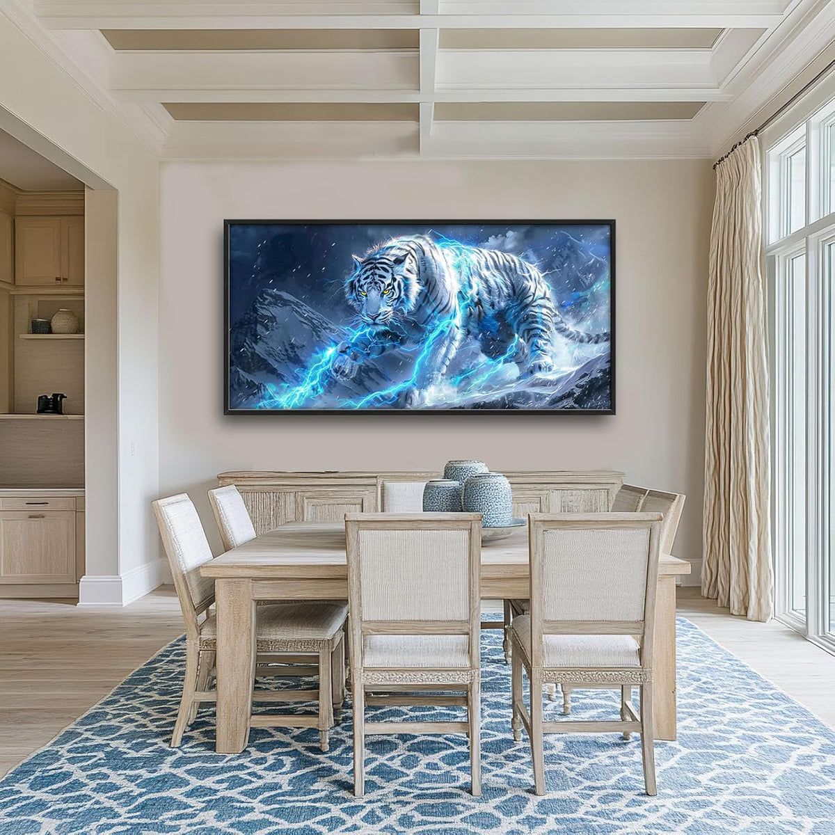 Quorin White Tiger Large Wall Art Wild Animal Pictures Lightning Tiger Wall Decor Snowy Mountain Canvas Print Painting Artwork for Bathroom Living Room Bedroom 60L x 30W
