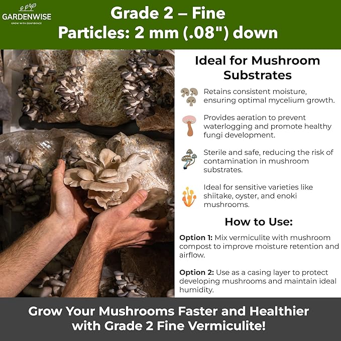 Organic Fine Vermiculite for Indoor Gardening Plants and Mushrooms – Enhances Soil Aeration, Seed Germination, Rooting Cuttings – Small Packages and Bulk (Vermiculite Grade 2 – Fine, 30 quarts)