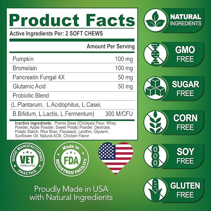 No Poo Chews for Dogs - Advanced Coprophagia Stool Eating Deterrent for Dogs - Stop Dog Poop Eating - Probiotics & Digestive Enzymes Supplement - Made in USA - Vet Formulated - 120 Soft Treats