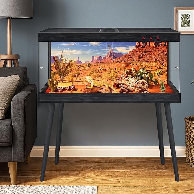 Royxen Tempered Glass Bearded Dragon Tank,65 Gallons Reptile Tank with Leg Stand,Built-in Lighting Reptile Enclosure Scartch-Proof Bearded Dragon Encloure for Chameleon,Snake(Black,40"x 20"x 20")