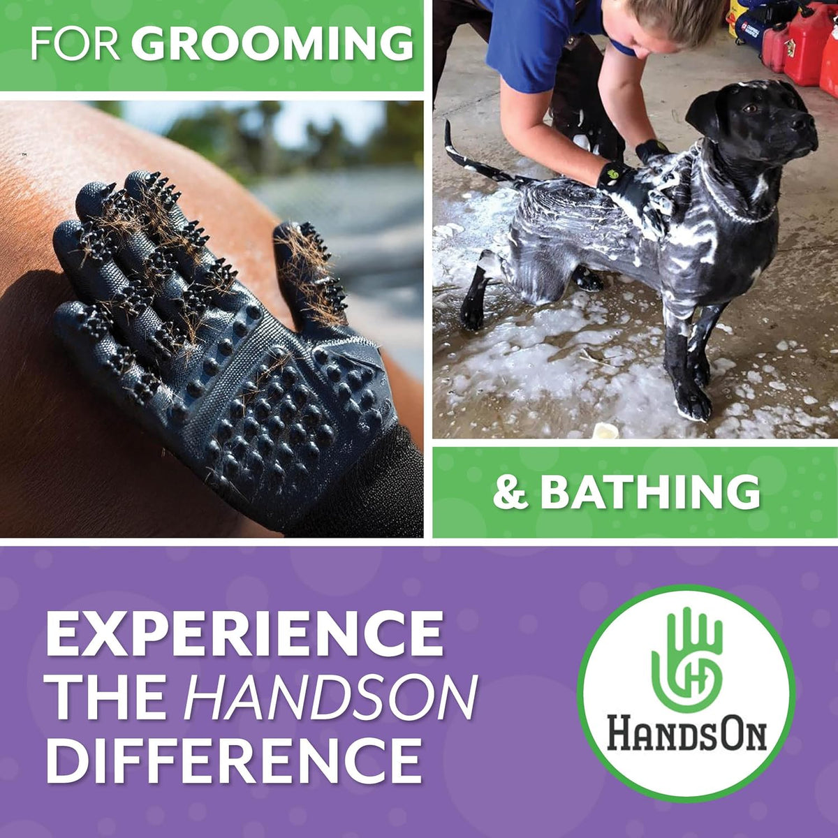 H HANDSON Pet Grooming Gloves - Patented #1 Ranked, Award Winning Shedding, Bathing, & Hair Remover Gloves - Gentle Brush for Cats, Dogs, and Horses (Grey, Small)