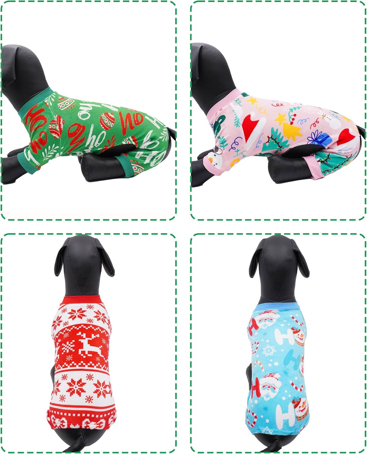 PET SHOW 4 Pack Small Dog Christmas Pajamas Holiday Dog Clothes Doggies Soft Stretchy PJs Xmas Jumpsuit Puppy Cats Girl Boy Onesies Red Green Outfits with Sleeve Pets Dachshund Costume XS